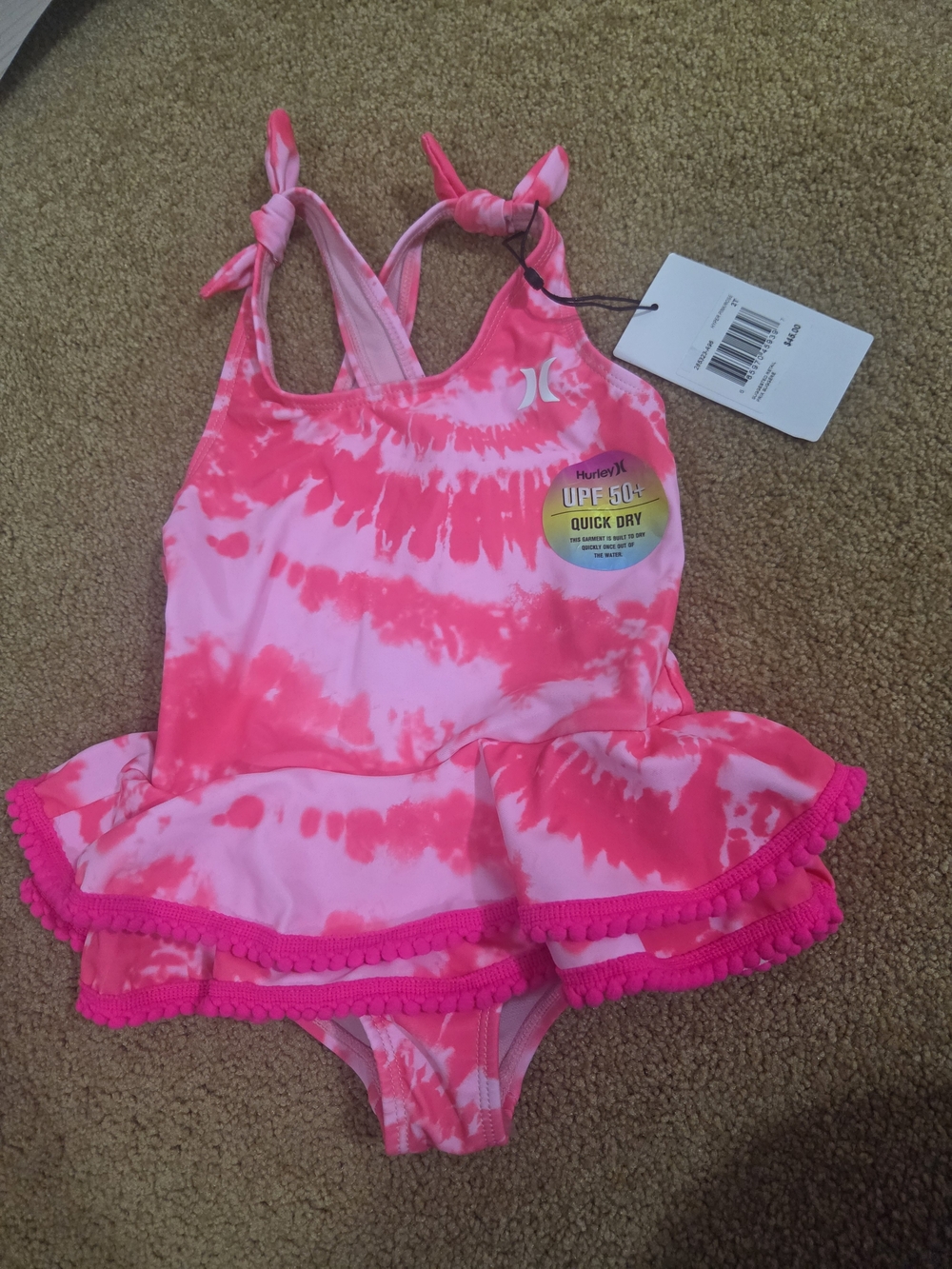 Hurley Pink Tie-Dye Ruffle Toddler One-Piece Swimsuit